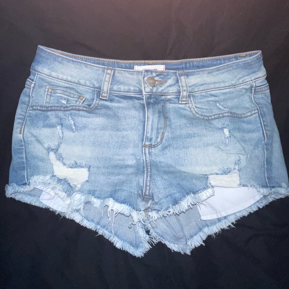 PINK Victoria's Secret Light Blue Distressed Jean Shorts